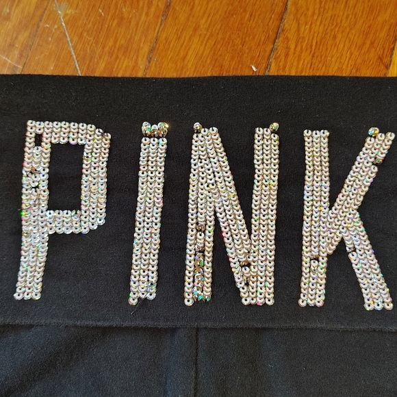 SOLD Victoria’s Secret PINK Foldover Yoga Shorts XS Black Silver Sequin Stretch - Picture 3 of 11